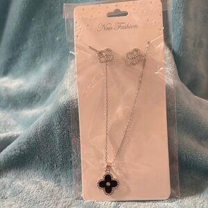 Elegant Silver and Black Necklace Set